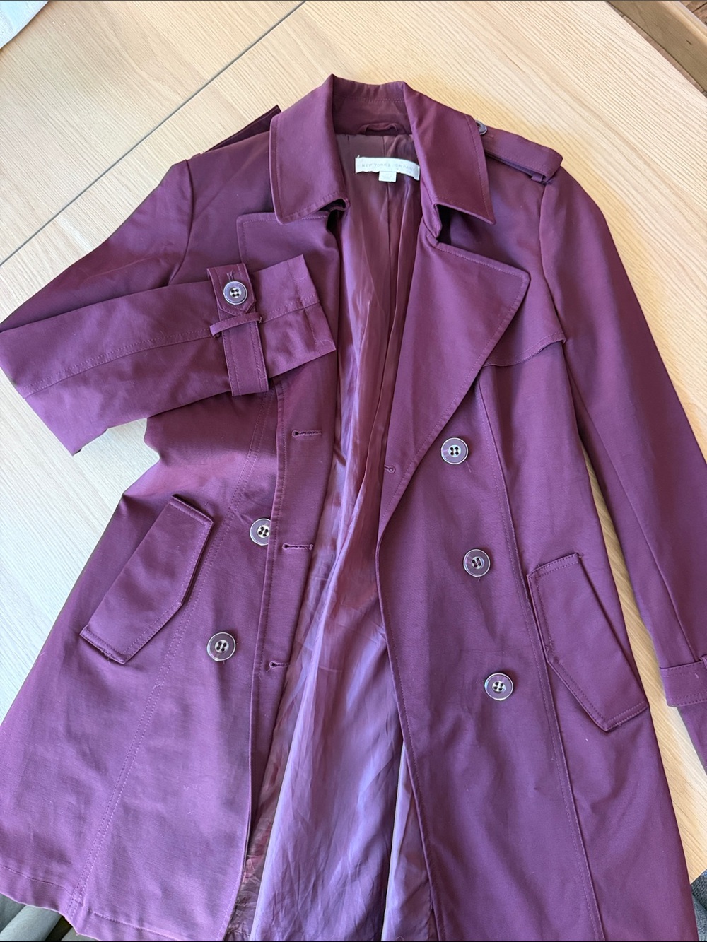 New York & Company Plum Trench Coat Double Breasted XS